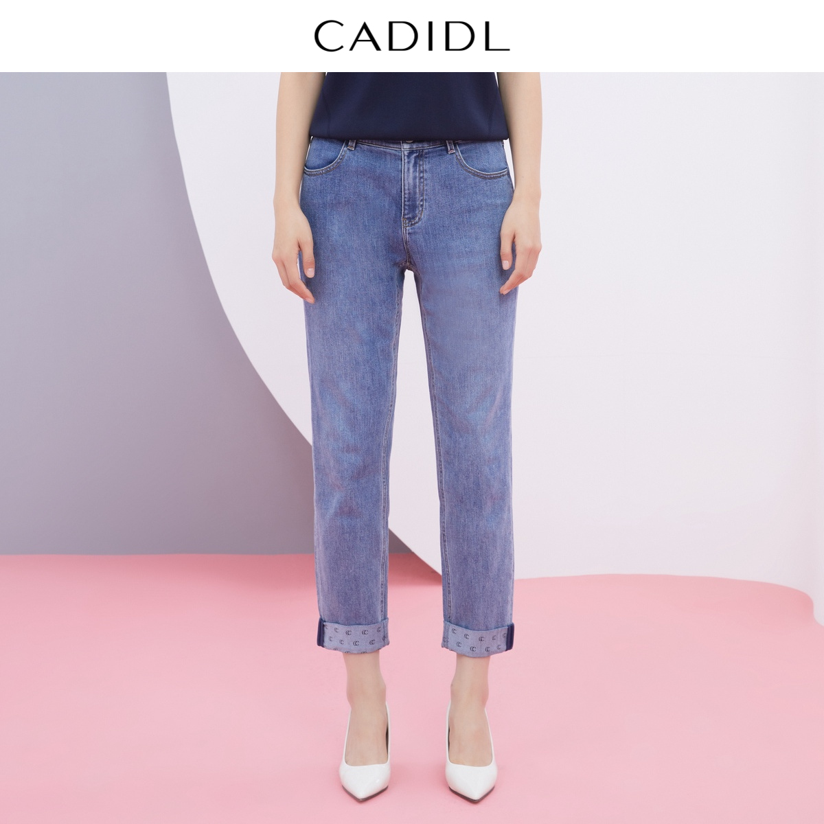 CADIDL卡迪黛尔商场同款时尚修身棉弹牛仔裤九分裤直筒裤夏季新款