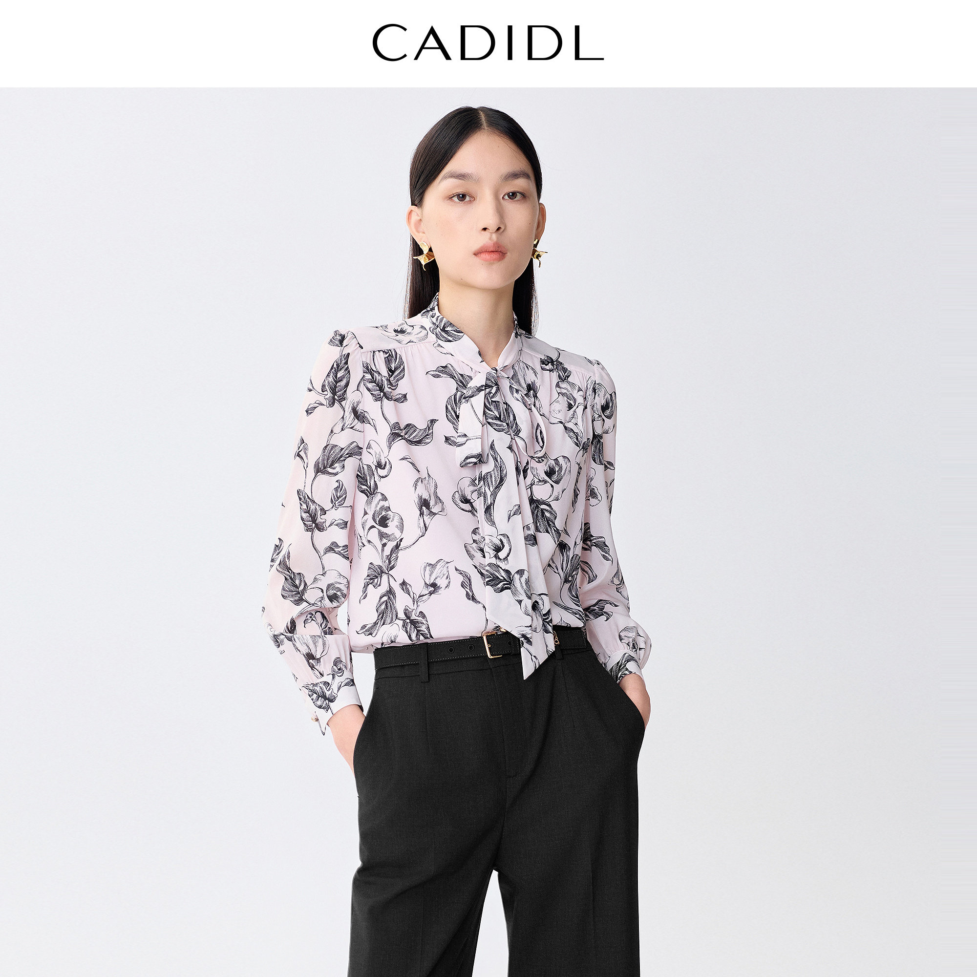 【桑蚕丝】CADIDL卡迪黛尔商场同款飘带领长袖衬衫女2026春季新款