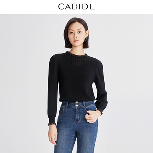 蕾丝雪纺领针织衫 商场同款 CADIDL卡迪黛尔秋季 女 绵羊毛