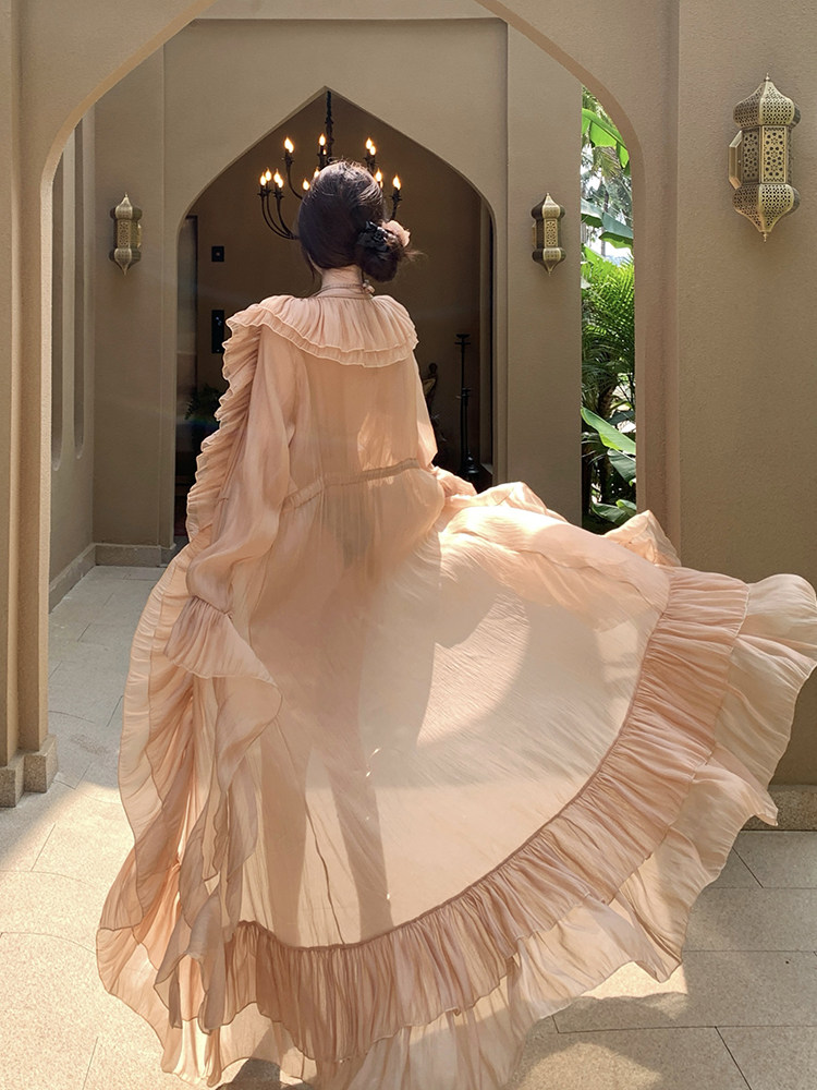 Super Fairy and Elegant Long Skirt Cardigan Pure Desire Bikini Three-Piece Set Accessible Luxury Lotus Leaf Atmosphere Vacation Photo Swimsuit