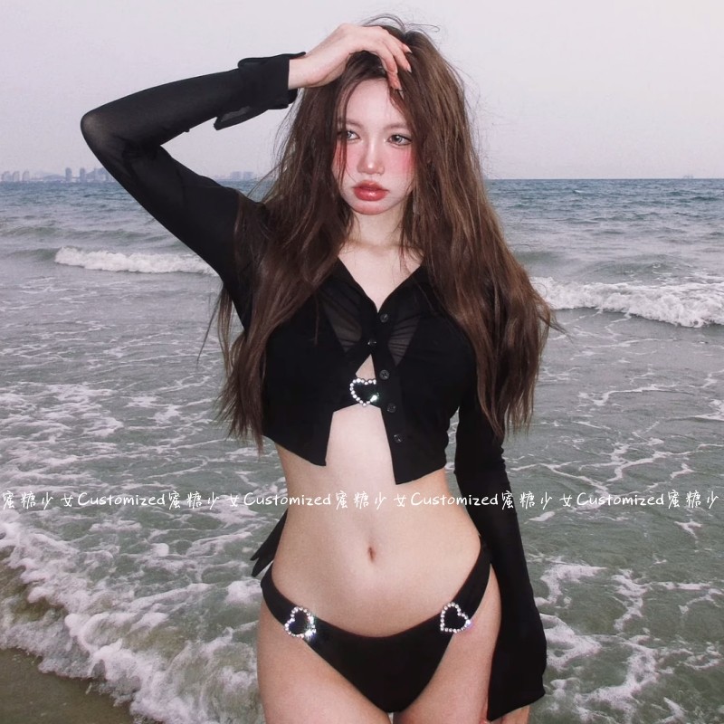 欧美性感网红辣妹比基尼长袖罩衫三件套海边度假风斩男拍照泳衣女,运动/瑜伽/健身/球迷用品,比基尼,淘宝优惠券,粉丝福利购,淘宝优惠卷