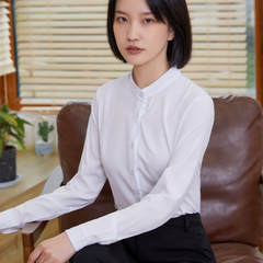 立领职业白衬衫女长袖设计感小众2022年秋冬新款圆领内搭女士衬衣