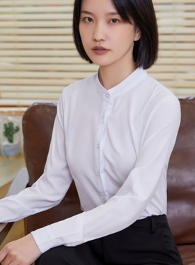 立领职业白衬衫女长袖设计感小众2022年秋冬新款圆领内搭女士衬衣