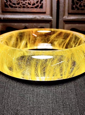 天然金发晶手镯顺发晶手镯发晶加宽手镯内径：56mm