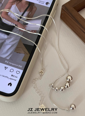 JZ 韩国简约冷淡风毛衣链 高级感气质博主长款抽拉圆珠锁骨项链
