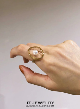 JZ Ring 欧美简约ins冷淡风指环 韩国气质不规则圆环珍珠开口戒指