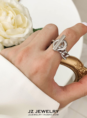 JZ 925纯银 欧美冷淡风指环 韩国复古气质夸张链条OT扣开口戒指女
