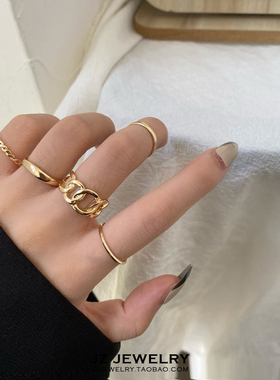 JZ Earring欧美ins博主指环五件套装 韩国冷淡风气质镂空开口戒指