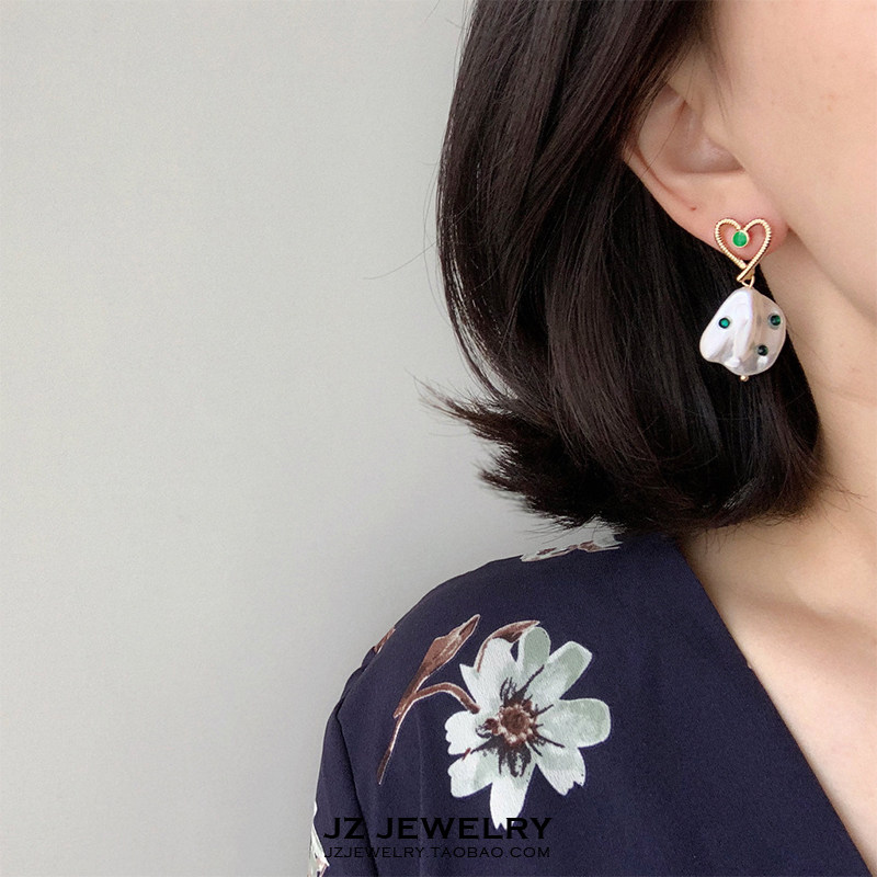 JZ Earring 925纯银复古ins风 韩国可爱少女气质爱心彩色长款耳环