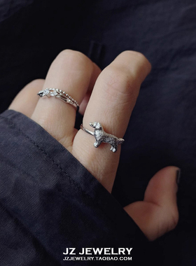 JZ 925纯银带钢印 韩国冷淡风设计 高级感逼真幸运狗狗开口戒指