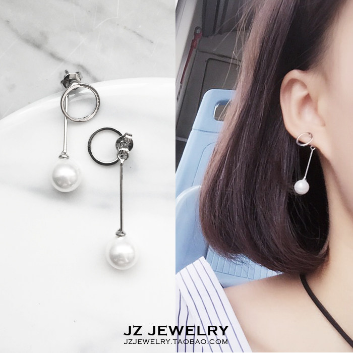 JZ Earring 欧美简约ins风耳饰 韩国气质几何圆形长款珍珠耳环女