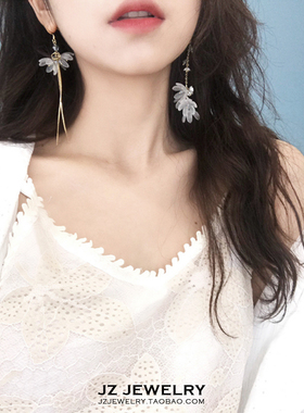 JZ Earring 925纯银欧美ins风不对称耳饰 可爱气质花朵长款耳环女