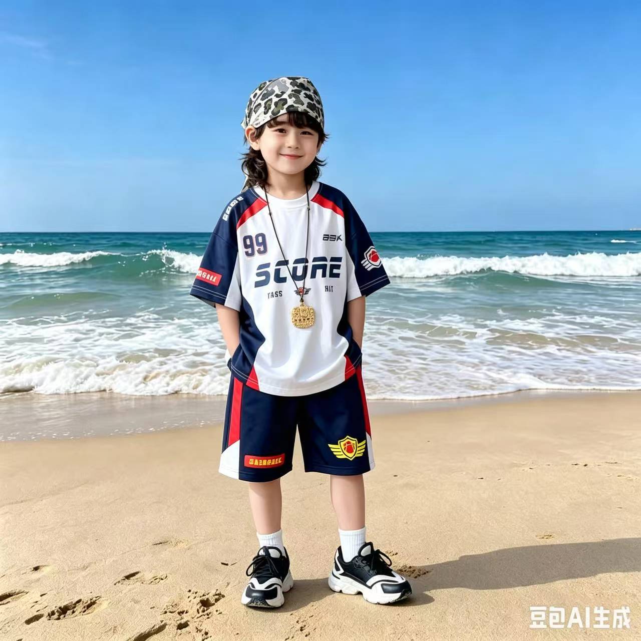 男童夏套装潮酷机车服2026新款儿童夏季赛车衣服男孩短袖夏装帅气