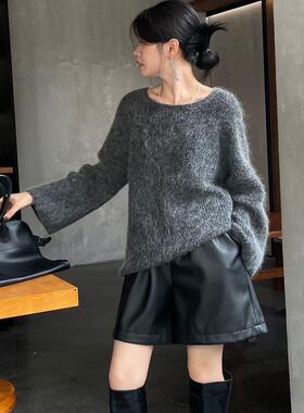 SWHP  正品现货 马海毛圆领长袖针织毛衣春秋冬百搭宽松上衣