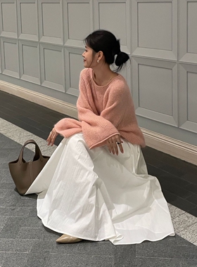 SWHP  【正品现货】马海毛圆领长袖针织毛衣春秋百搭宽松上衣