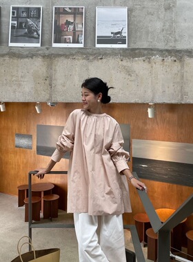 SWHP 正品现货 简约宽松全棉圆领衬衫春秋休闲百搭套头长袖上衣