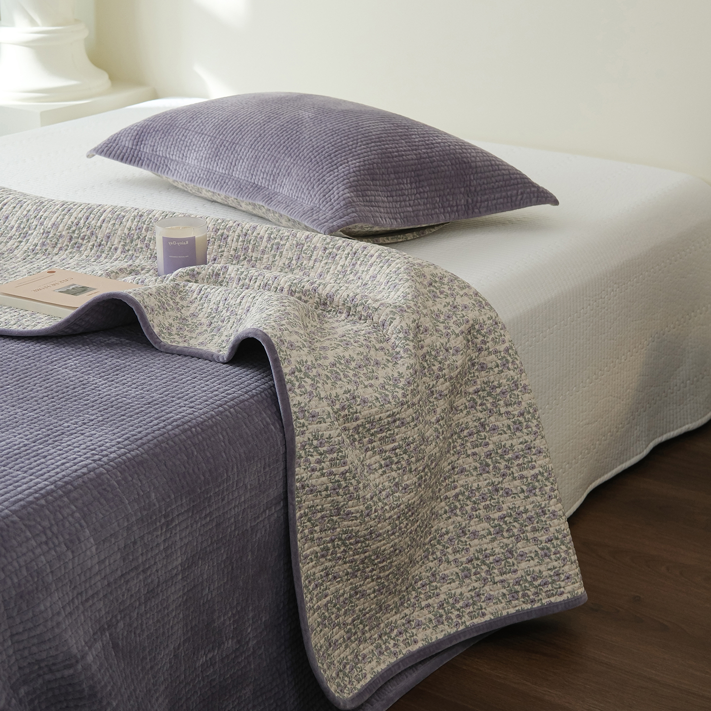 出口韩国高端全棉宝宝绒床盖三件套一面纯棉一面绒夹棉大床单