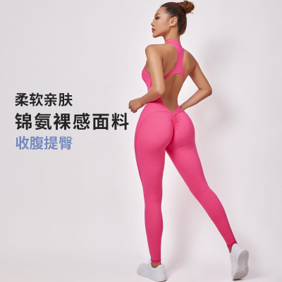 欧美爆款拉链瑜伽健身连体裤收腹
