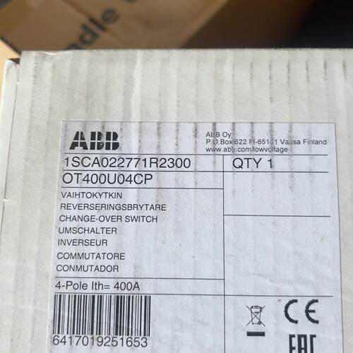 OT400U04CP ABB隔离开关 4P 400A 转换开关议价维修