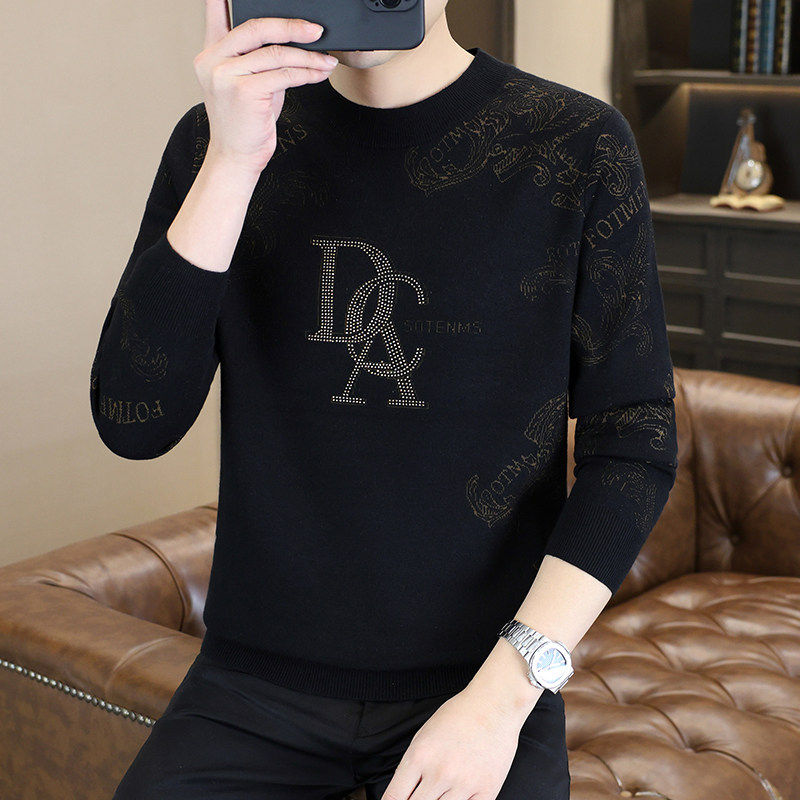 提花烫钻欧货毛衣男秋冬季品牌加厚圆领针织打底衫内搭保暖线衣潮,男装,针织衫/毛衣,淘宝优惠券,粉丝福利购,淘宝优惠卷