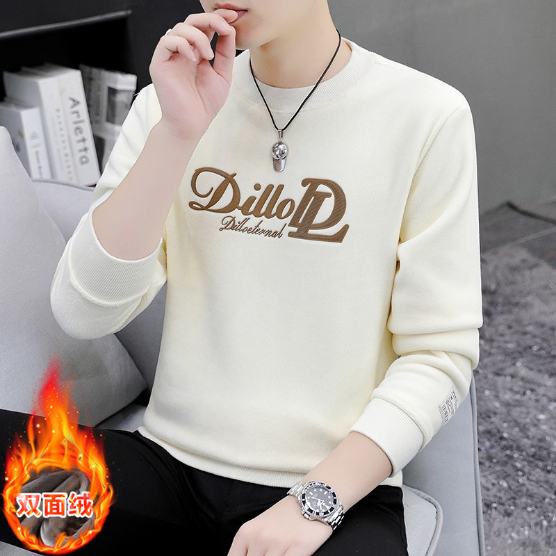 潮牌潮流颗粒绒圆领卫衣男秋冬季休闲刺绣加厚长袖打底衫秋装上衣