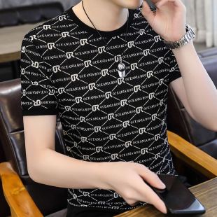 冰丝短袖 体恤衫 T恤夏季 半袖 镂空网眼圆领上衣薄T 高端印花修身 男式