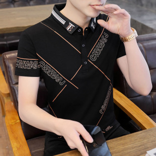 冰丝短袖t恤男士夏季新款高端翻领polo衫体恤夏装带领冰感上衣服