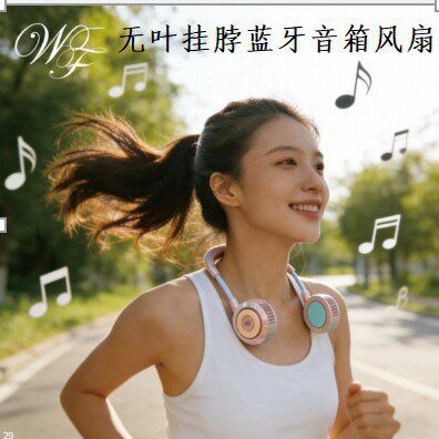 日本WFAN新款无叶挂脖风扇蓝牙音箱一体便携式USB充电骑行户外