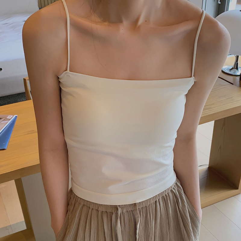 杜小宅简约三色平领小吊带免穿bra带胸垫吊带内搭衬衣西服夏季