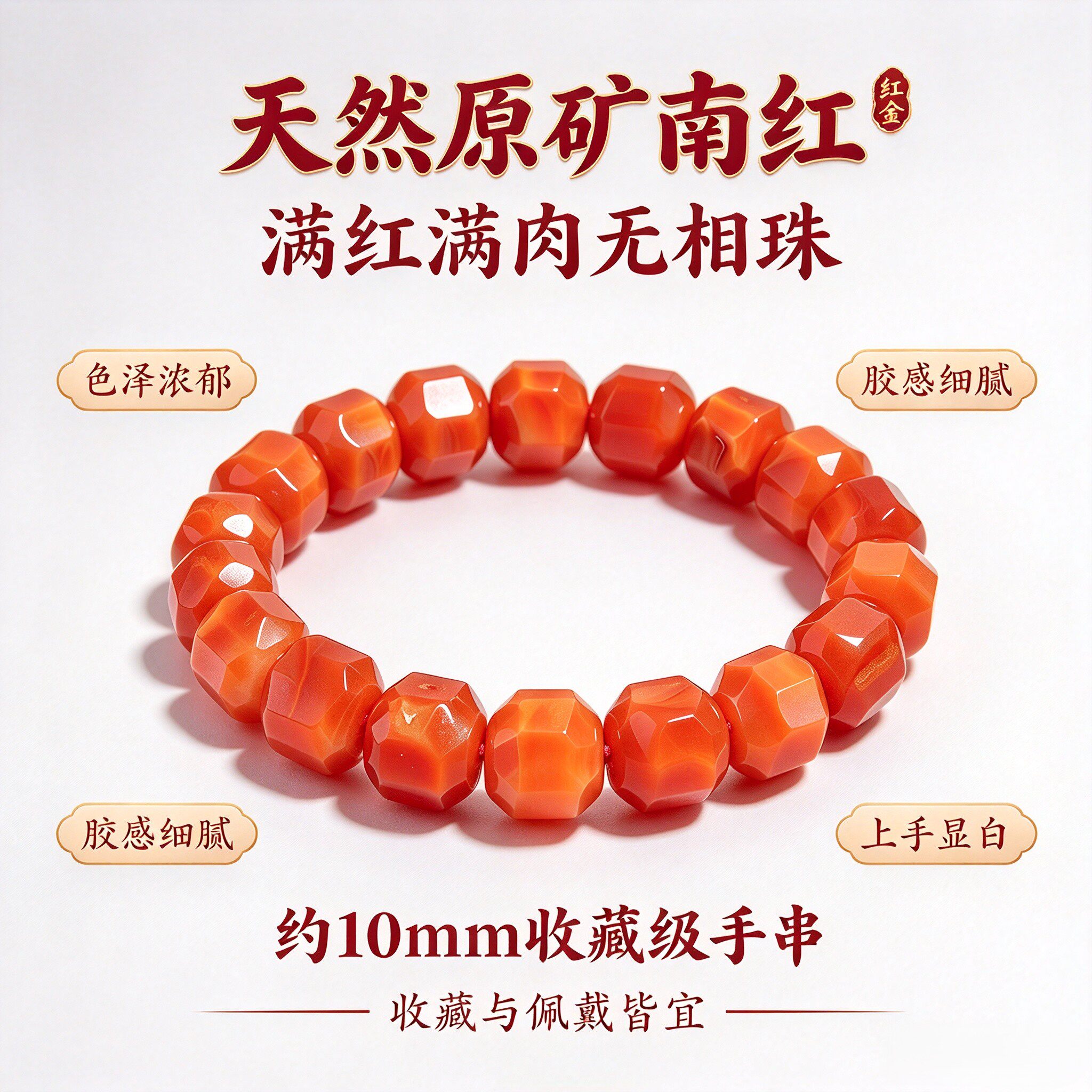 原矿南红柿子红无相珠手串