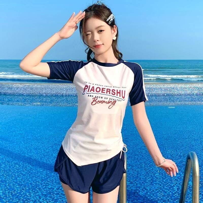 飘尔舒泳衣2026年新款分体保守平角运动风学生遮肉肚子显瘦泳装女