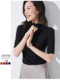 T恤女夏中袖 半高领莫代尔恤女五分袖 中领内搭半袖 黑色中袖 打底衫
