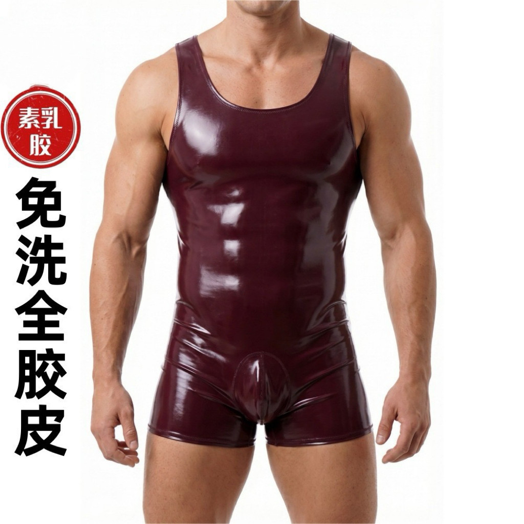 男士连体衣紧身衣漆皮连体裤开裆拉链演出服夜店ds装塑身背心短裤