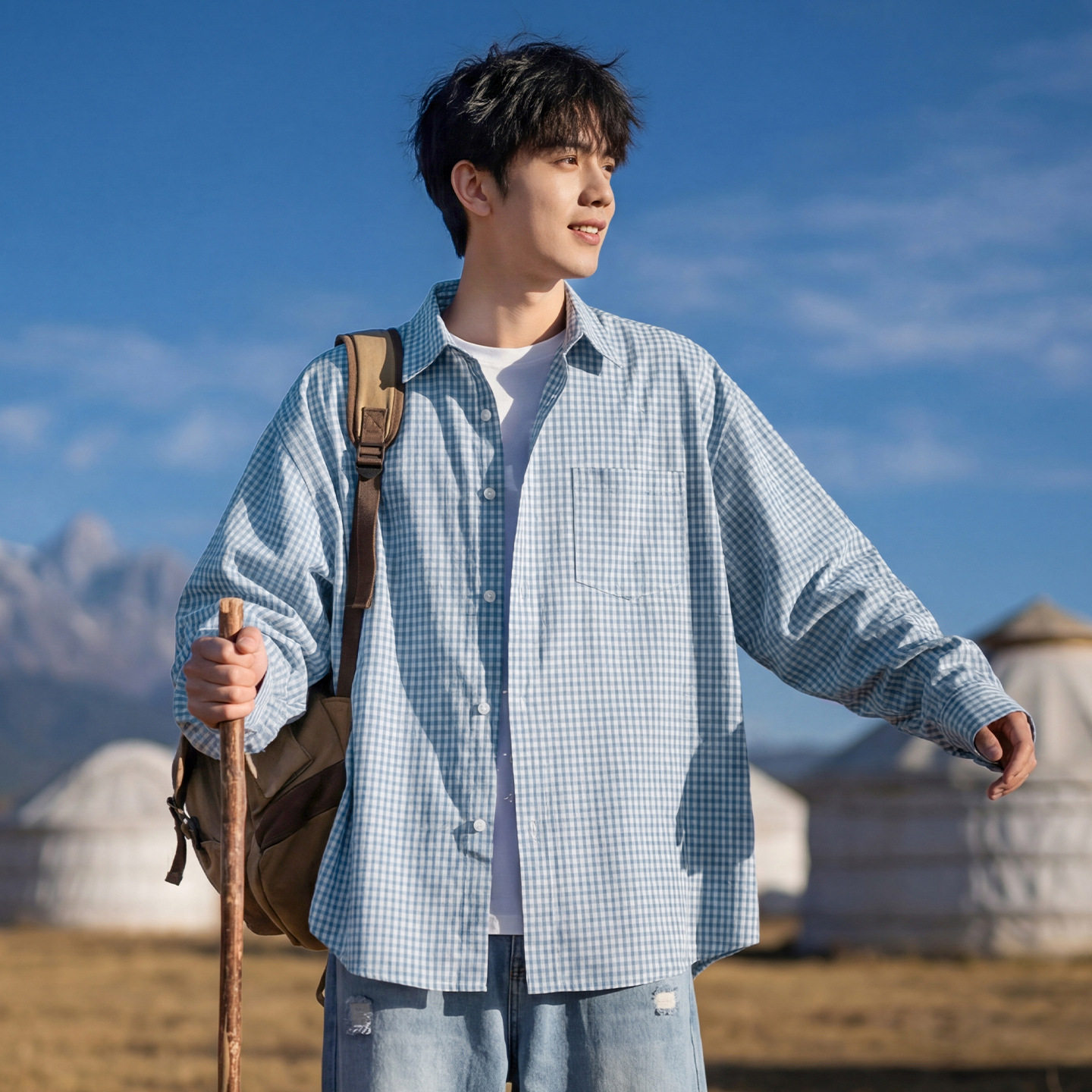 长袖衬衫男款春季miu系学院风撞色格子衬衣外套OC8040-P52控88，男装衬衫，电商A362