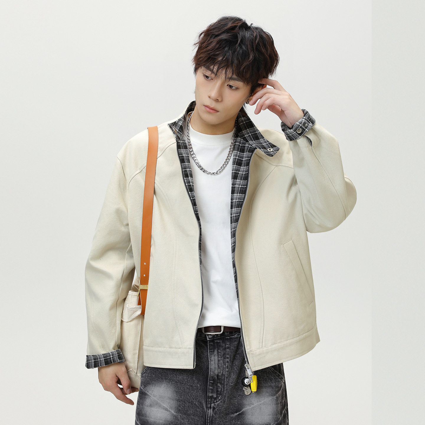 夹克男秋季新款拼接设计立领宽松短宽廓形潮牌MJ6036-P88控148,男装夹克,电商A362