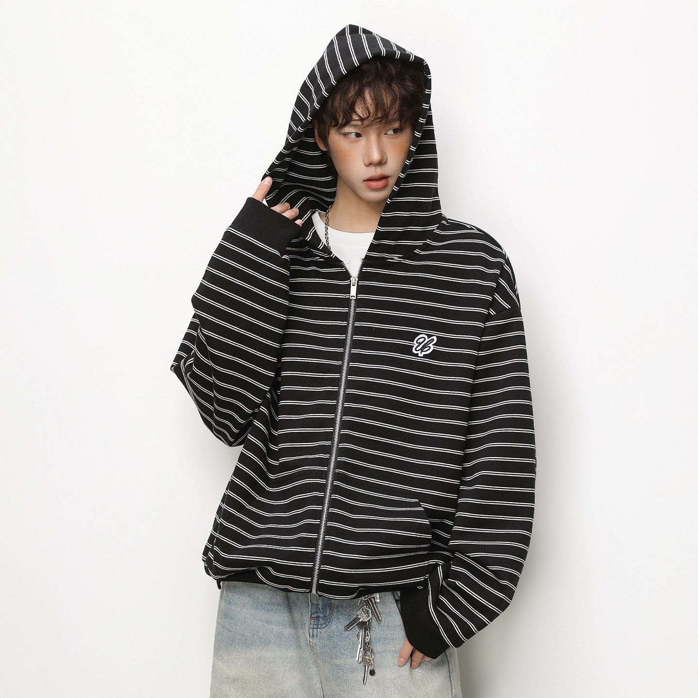 春季新款质感刺绣短宽慵懒风宽松休闲上衣外套OW8026-P73控128,男装卫衣,电商A362
