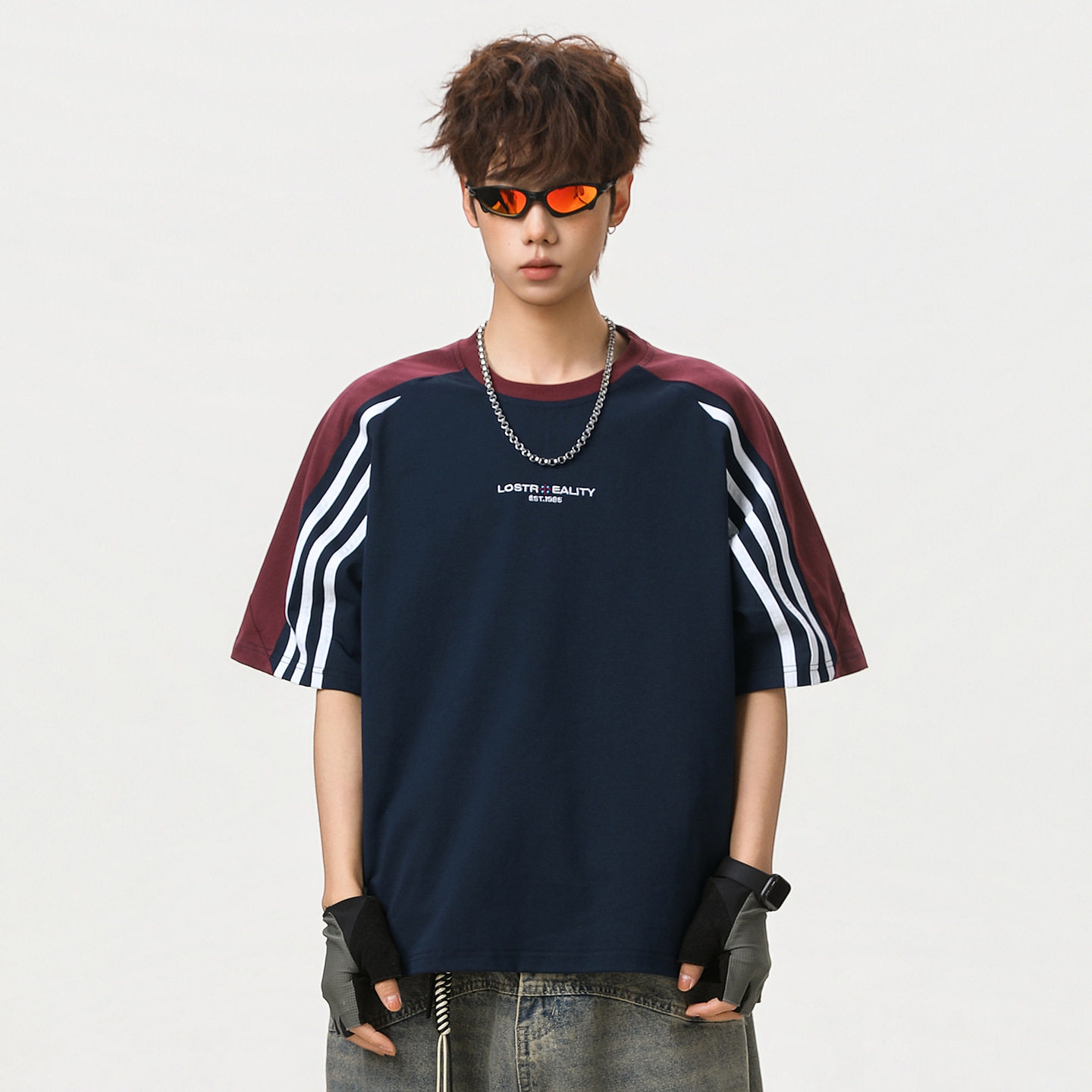 T恤男女春夏撞色ins拼接设计潮牌纯棉圆领体恤OT7260-P40控68,男装T恤,电商A362