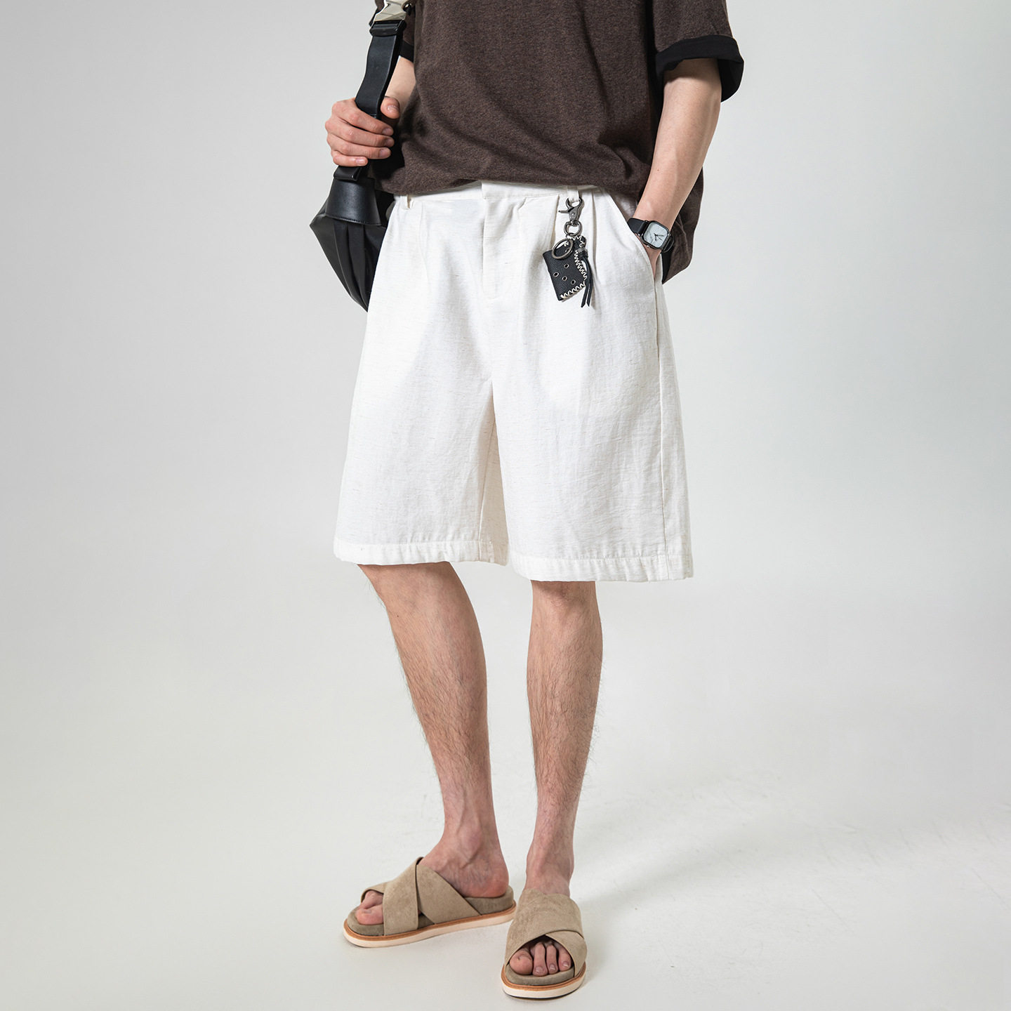 夏季薄款透气中裤简约宽松亚麻纹理休闲短裤OK2600-P40控75，男装休闲裤，电商A362