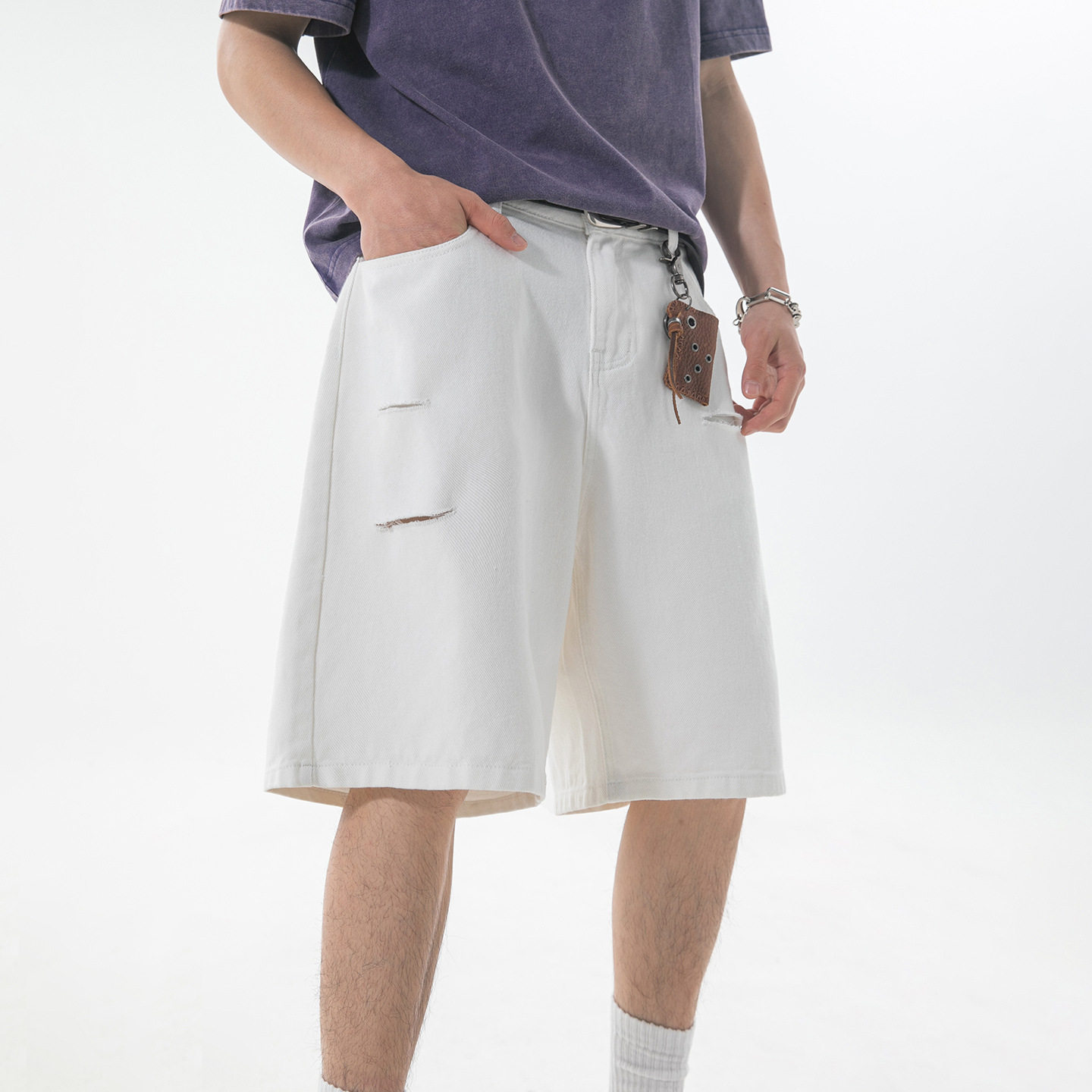 牛仔短裤男夏季新款直筒宽松中裤潮牌休闲五分裤ON2694-P40控75，男装休闲裤，电商A362