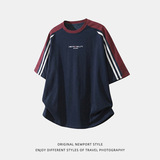 T恤男女春夏撞色ins拼接设计潮牌纯棉圆领体恤OT7260-P40控68，男装T恤，电商A362