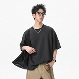 简约黑白条纹圆领短袖T恤男夏季新款休闲百搭潮牌美式半袖体恤衫，男装T恤，电商A362