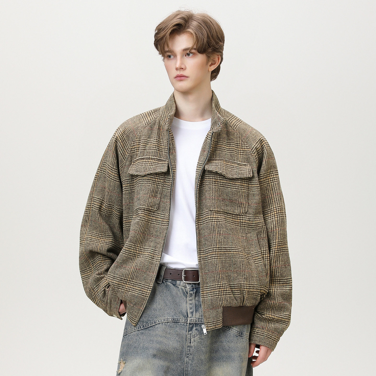 潮牌夹克男秋季款双袋设计下摆收紧宽松短款MJ6034-W-P87控148，男装夹克，电商A362