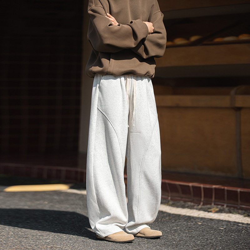 男春季新款垂感宽松长裤弧形分割收褶设计卫裤L2357-P50控78，男装休闲裤，电商A362