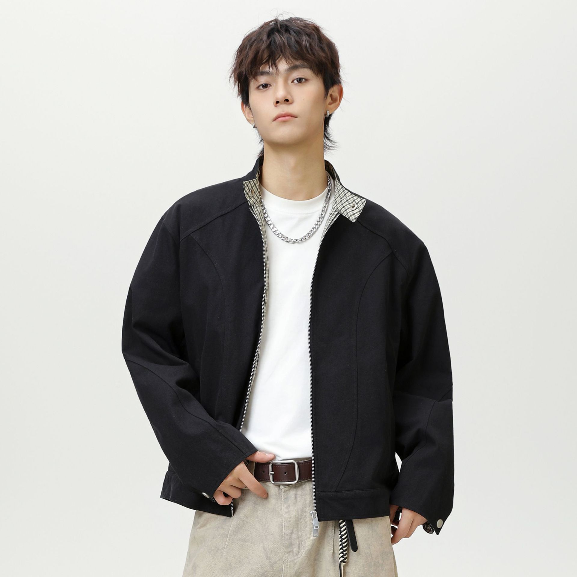 夹克男秋季新款拼接设计立领宽松短宽廓形潮牌MJ6036-P88控148，男装夹克，电商A362