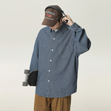 男春季款后背拼接设计日系复古休闲蓝色衬衣外套MC7136-P65控98，男装衬衫，电商A362