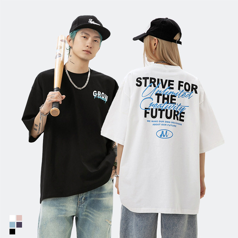 潮纯棉印花短袖T恤女春夏新款情侣宽松美式街体恤L1888-P30控49，男装T恤，电商A362