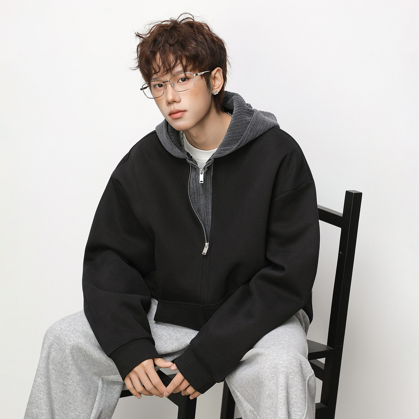 开衫连帽卫衣男春款重磅肌理美式休闲帽衫外套OW8036-P79控138,男装卫衣,电商A362