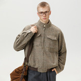 立领夹克男秋季款双袋设计哈灵顿短宽潮牌格子MJ6034-P90控148，男装夹克，电商A362