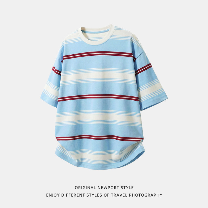 条纹短袖T恤男夏季款棉感舒适情侣宽松百搭半袖OT7292-P39控69，男装T恤，电商A362