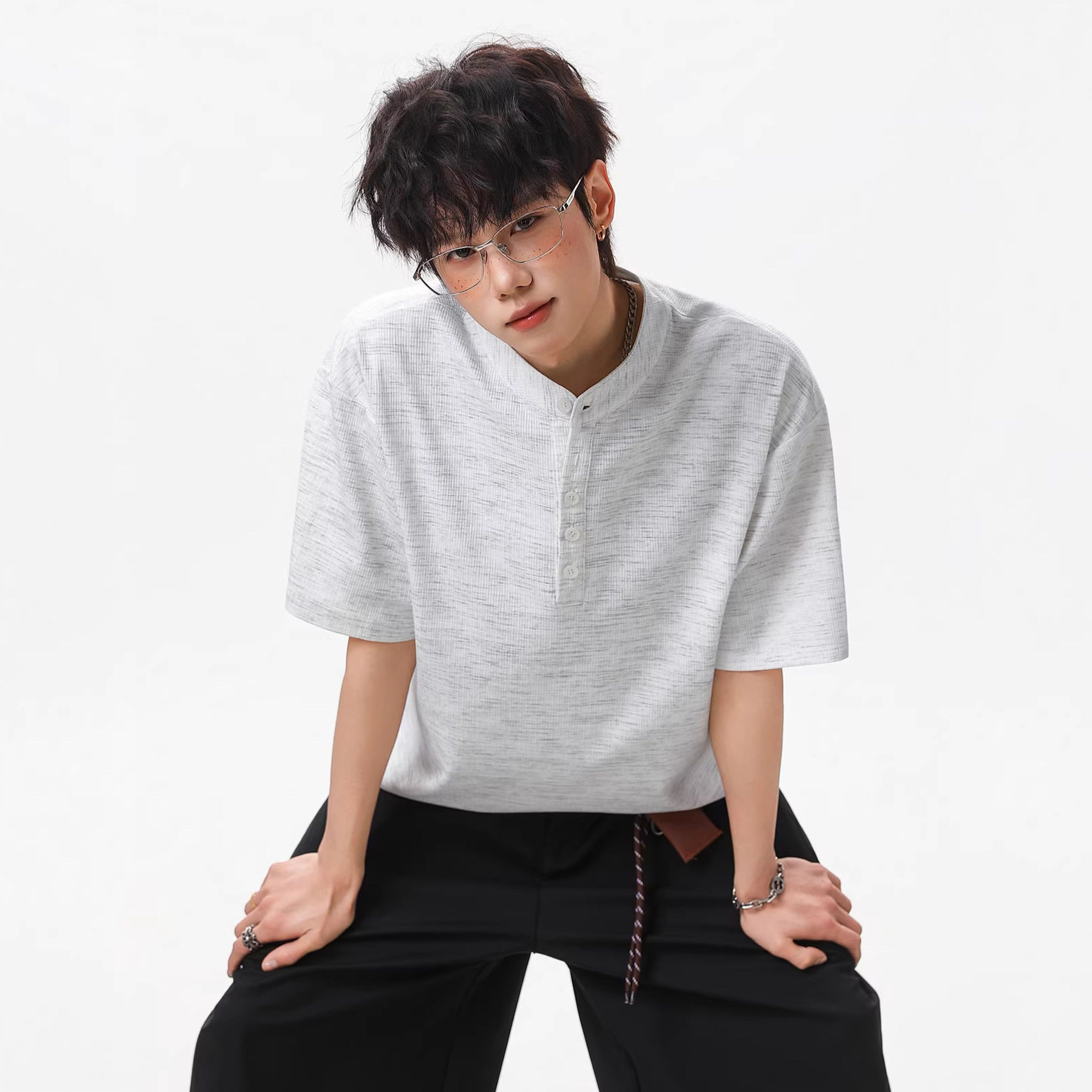 男夏季新款仿花纱肌理老钱风复古百搭休闲半袖体恤OT7295-P49控88，男装T恤，电商A362